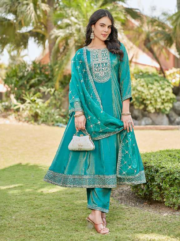 AANCHI ANKITA WHOLESALE ROMAN SHIMMER 3 PCS FLAIR CONCEPT FULLY STITCHED DRESS