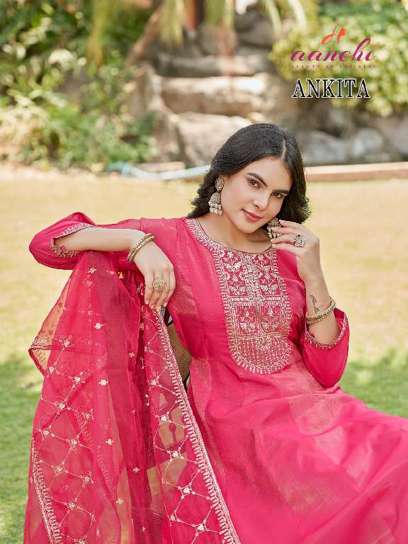 AANCHI ANKITA WHOLESALE ROMAN SHIMMER 3 PCS FLAIR CONCEPT FULLY STITCHED DRESS