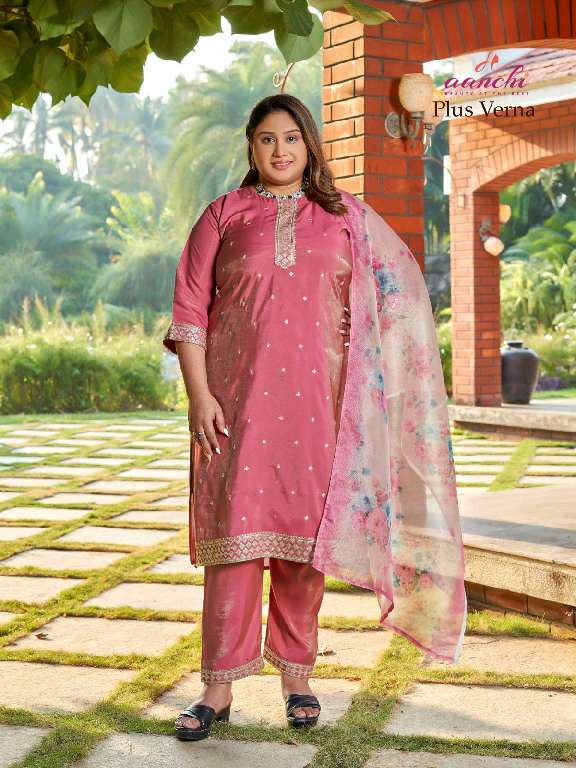 AANCHI PLUS VERNA WHOLESALE ROMAN SHIMMER BIG SIZE STRAIGHT SALWAR SUITS COMBO