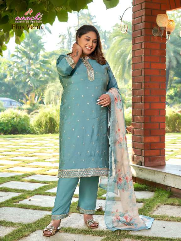 AANCHI PLUS VERNA WHOLESALE ROMAN SHIMMER BIG SIZE STRAIGHT SALWAR SUITS COMBO