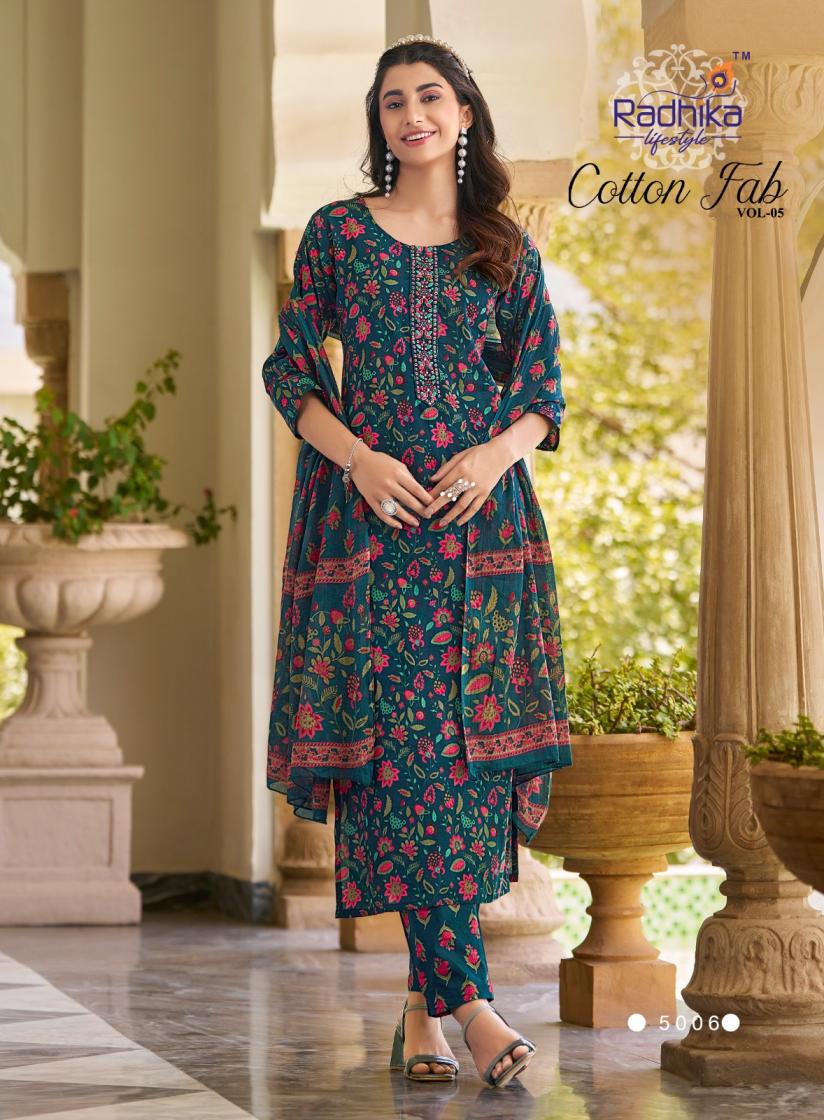 COTTON FAB VOL 5 BY RADHIKA LIFESTYLE COTTON PRINT CASUAL FULL STITCH BIG SIZE SALWAR SUIT