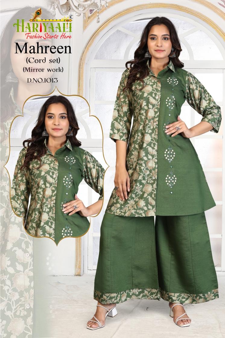 HARIYAALI MAHREEN VERTICAN READYMADE ELEGANCE COMBO SET KURTI WITH PLAZZO EXPORTS