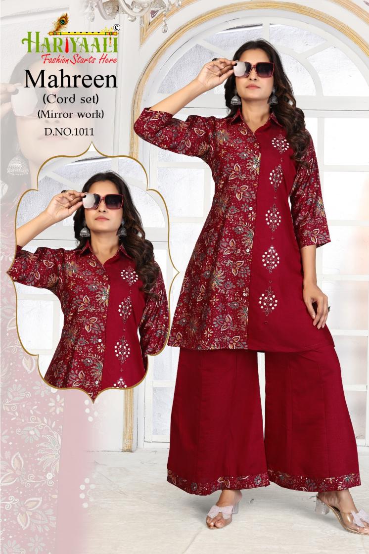 HARIYAALI MAHREEN VERTICAN READYMADE ELEGANCE COMBO SET KURTI WITH PLAZZO EXPORTS