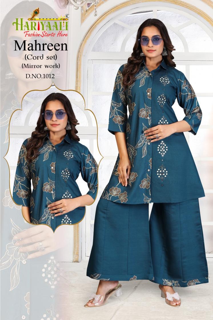 HARIYAALI MAHREEN VERTICAN READYMADE ELEGANCE COMBO SET KURTI WITH PLAZZO EXPORTS