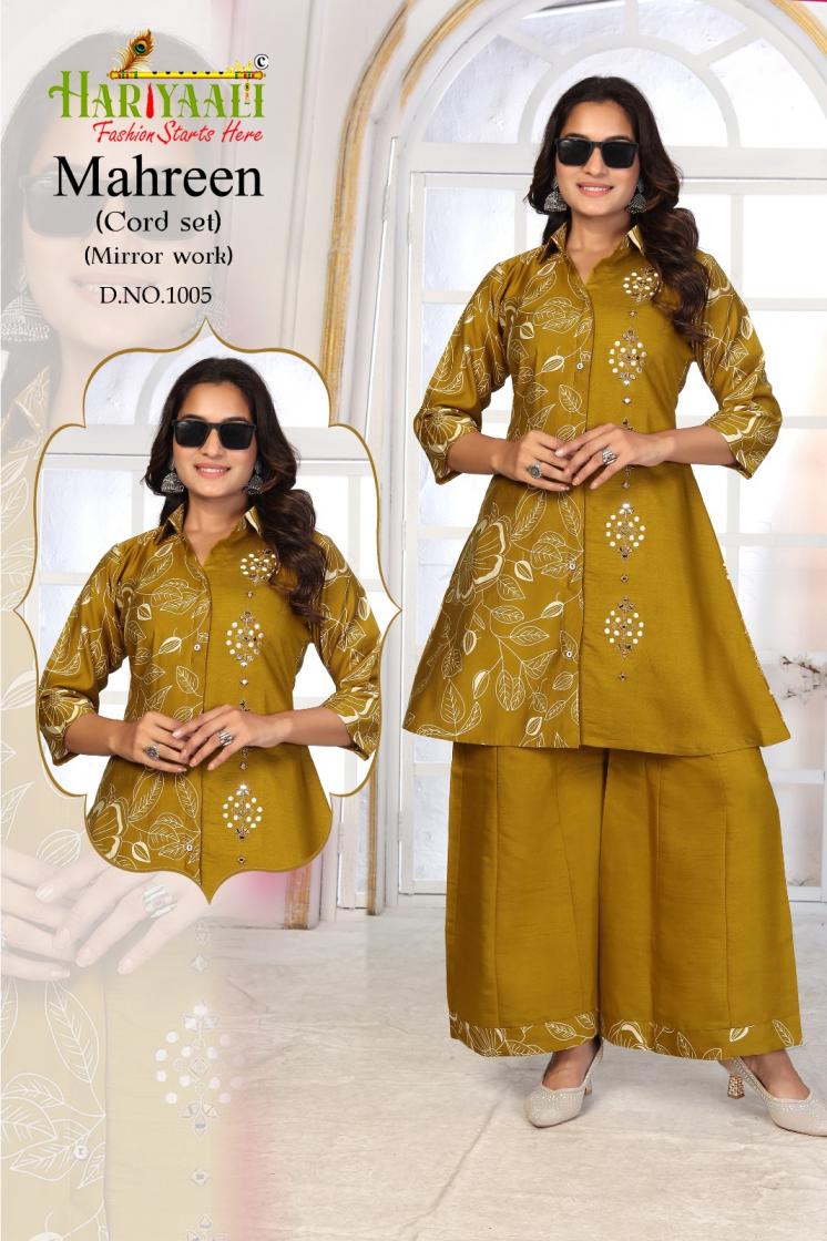 HARIYAALI MAHREEN VERTICAN READYMADE ELEGANCE COMBO SET KURTI WITH PLAZZO EXPORTS