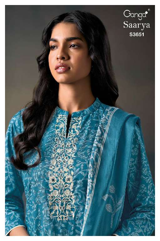 GANGA SAARYA S3651 WHOLESALE PREMIUM COTTON PRINTED WITH EMBROIDERY WORK FASHIONABLE SALWAR SUITS