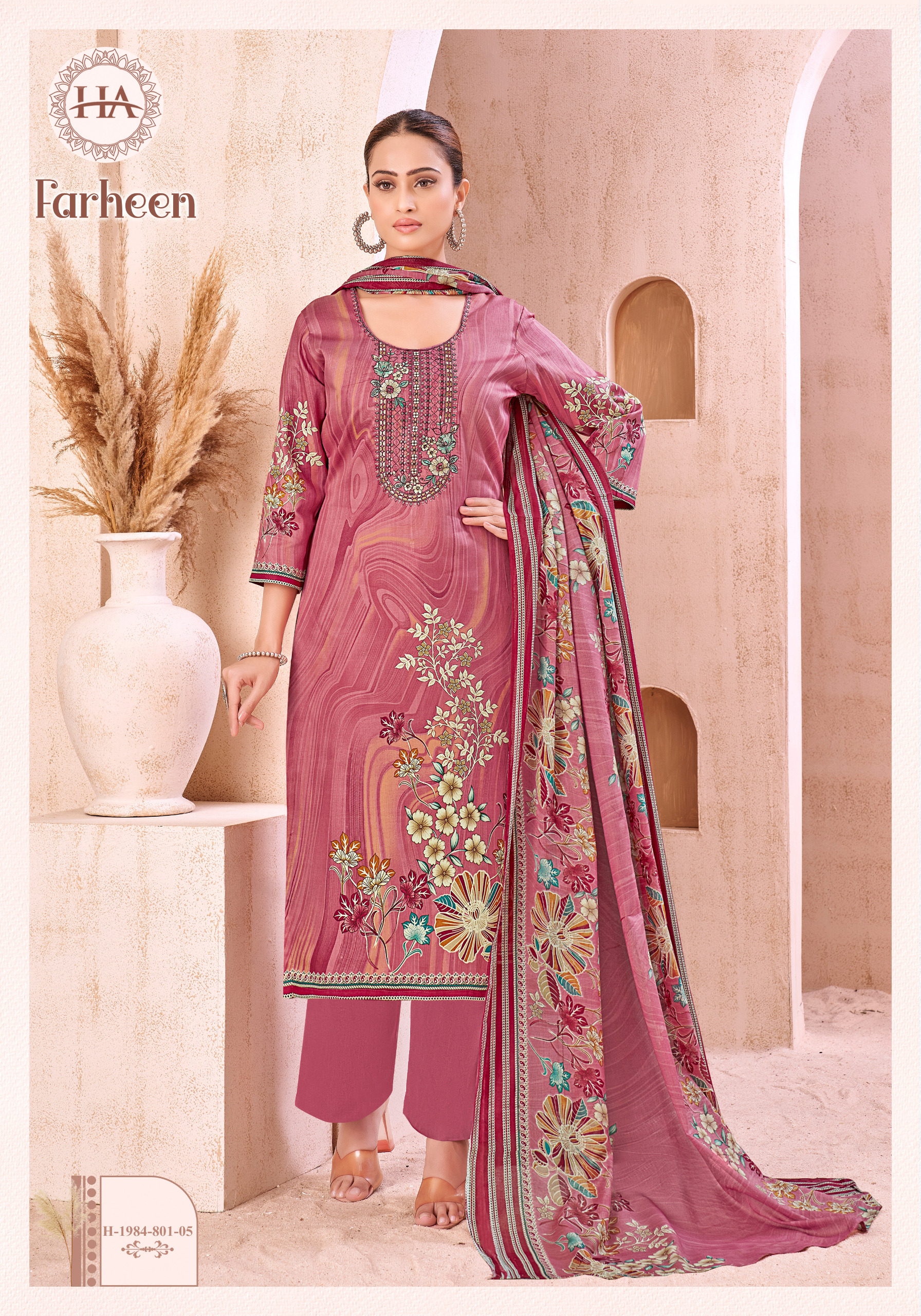 HARSHIT FASHION FARHEEN WHOLESALE PURE JAM COTTON PRINT WITH FANCY EMBROIDERY CLASSIC DRESS MATERIAL