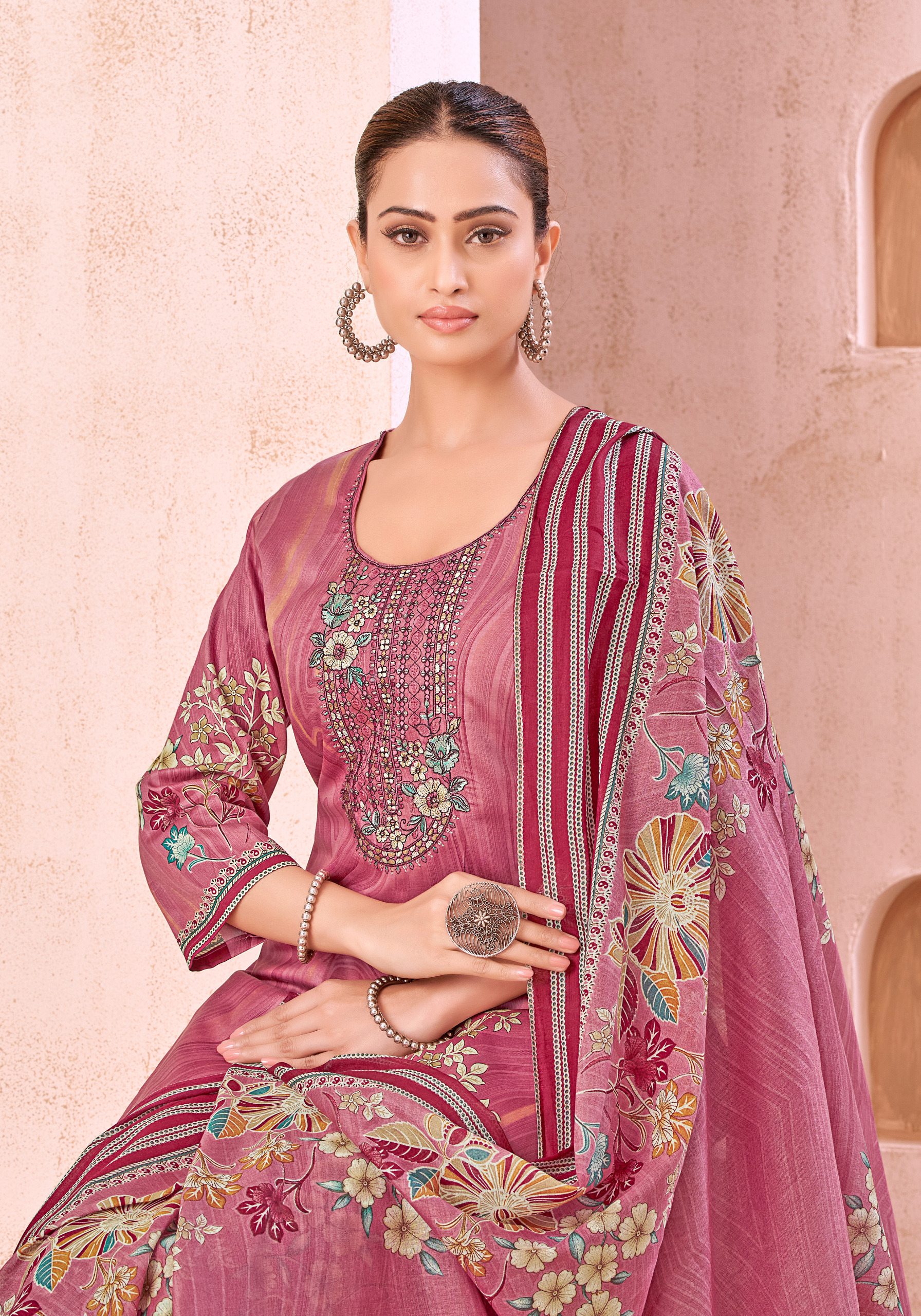HARSHIT FASHION FARHEEN WHOLESALE PURE JAM COTTON PRINT WITH FANCY EMBROIDERY CLASSIC DRESS MATERIAL