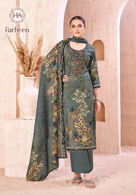 HARSHIT FASHION FARHEEN WHOLESALE PURE JAM COTTON PRINT WITH FANCY EMBROIDERY CLASSIC DRESS MATERIAL