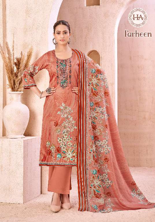 HARSHIT FASHION FARHEEN WHOLESALE PURE JAM COTTON PRINT WITH FANCY EMBROIDERY CLASSIC DRESS MATERIAL