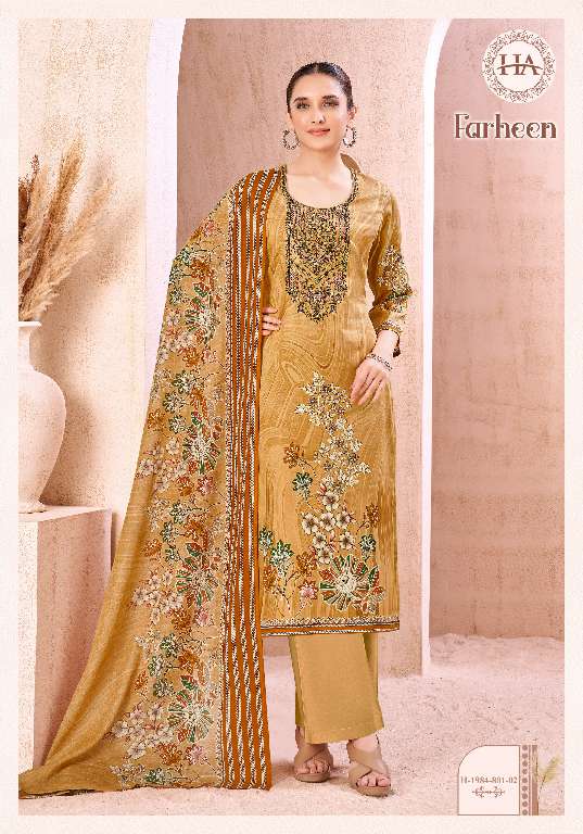 HARSHIT FASHION FARHEEN WHOLESALE PURE JAM COTTON PRINT WITH FANCY EMBROIDERY CLASSIC DRESS MATERIAL