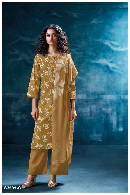 GANGA MRITSA S3581 WHOLESALE COTTO N PRINTED WITH HEAVY WORK CLASSY SALWAR KAMEEZ
