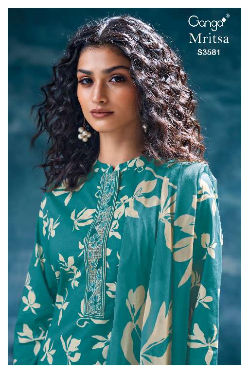 GANGA MRITSA S3581 WHOLESALE COTTO N PRINTED WITH HEAVY WORK CLASSY SALWAR KAMEEZ