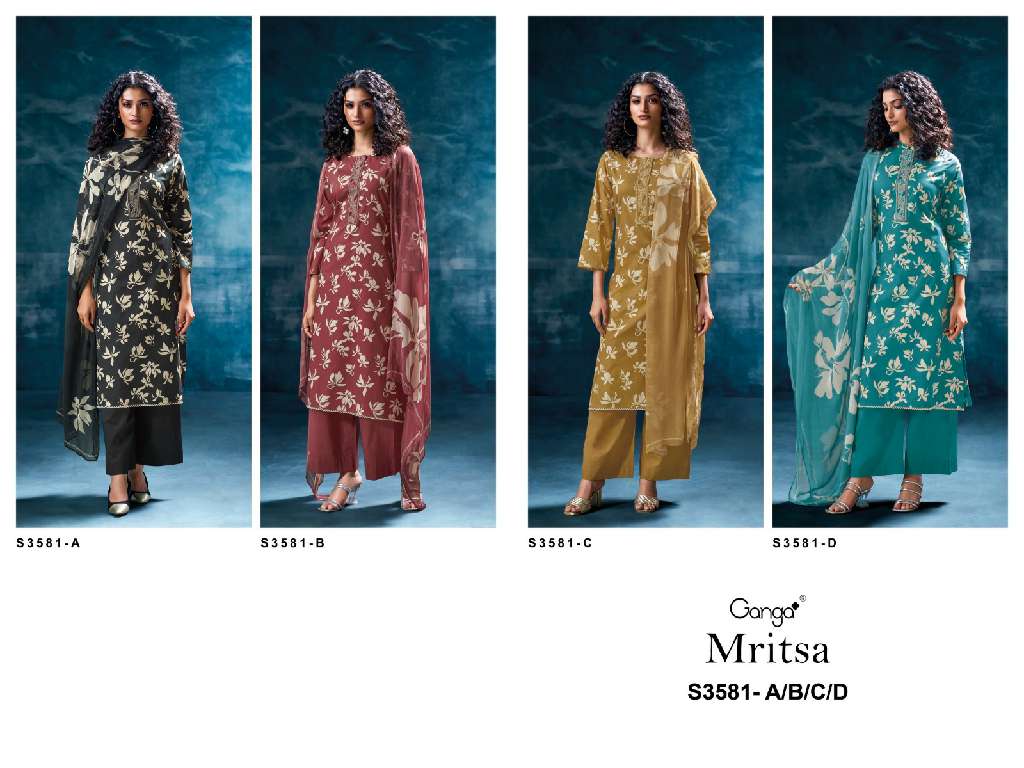GANGA MRITSA S3581 WHOLESALE COTTO N PRINTED WITH HEAVY WORK CLASSY SALWAR KAMEEZ