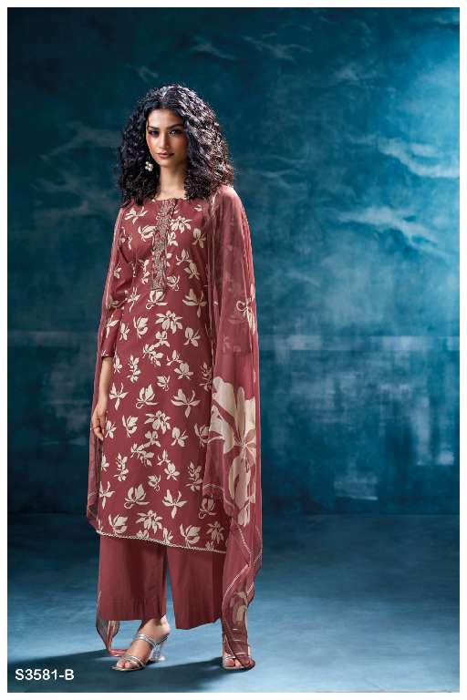 GANGA MRITSA S3581 WHOLESALE COTTO N PRINTED WITH HEAVY WORK CLASSY SALWAR KAMEEZ