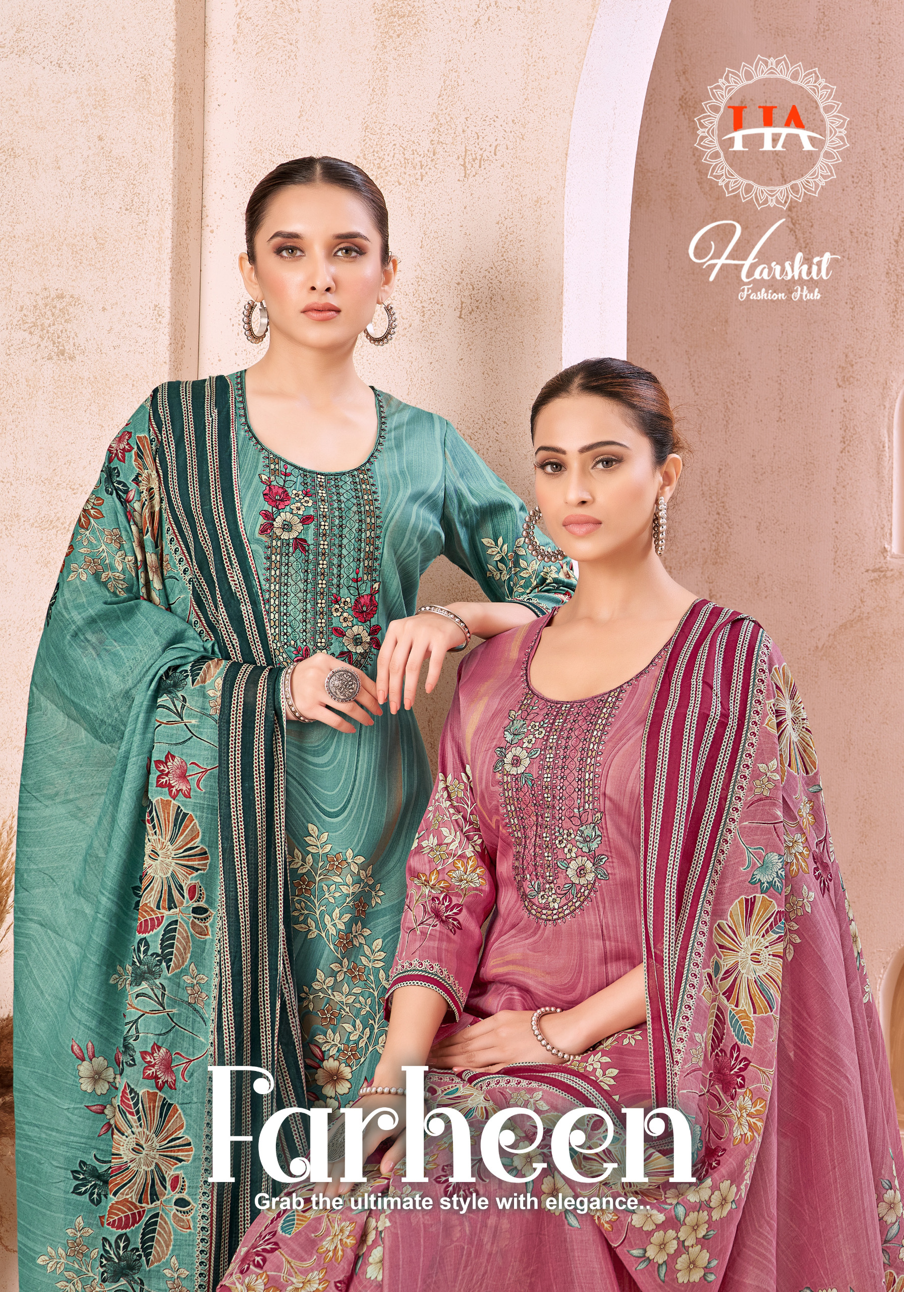 HARSHIT FASHION FARHEEN WHOLESALE PURE JAM COTTON PRINT WITH FANCY EMBROIDERY CLASSIC DRESS MATERIAL