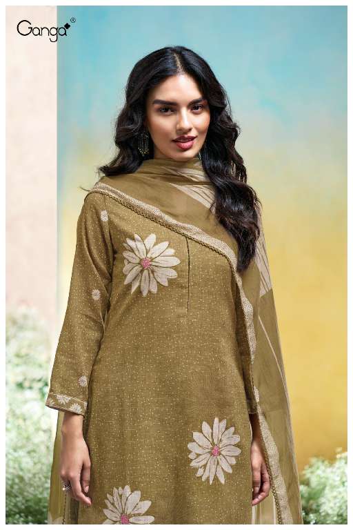 GANGA KALANI S3679 WHOLESALE PREMIUM COTTON LINEN PRINTED WITH HAND WORK FANCY DRESS