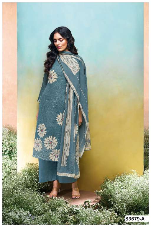 GANGA KALANI S3679 WHOLESALE PREMIUM COTTON LINEN PRINTED WITH HAND WORK FANCY DRESS