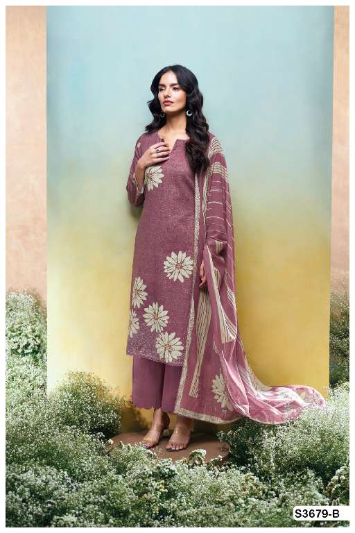 GANGA KALANI S3679 WHOLESALE PREMIUM COTTON LINEN PRINTED WITH HAND WORK FANCY DRESS