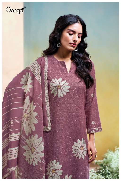 GANGA KALANI S3679 WHOLESALE PREMIUM COTTON LINEN PRINTED WITH HAND WORK FANCY DRESS