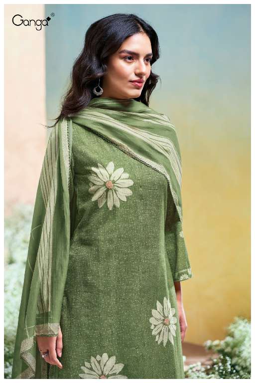 GANGA KALANI S3679 WHOLESALE PREMIUM COTTON LINEN PRINTED WITH HAND WORK FANCY DRESS