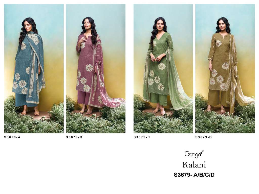 GANGA KALANI S3679 WHOLESALE PREMIUM COTTON LINEN PRINTED WITH HAND WORK FANCY DRESS
