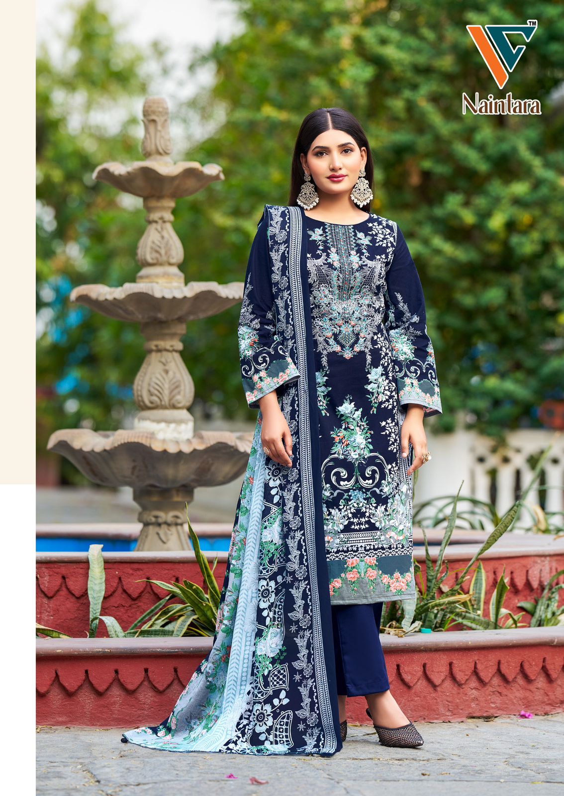 VANDANA CREATION NAINTARA WHOLESALE PURE CAMBRIC COTTON PRINT WITH WORK PAKISTANI STYLE SUITS