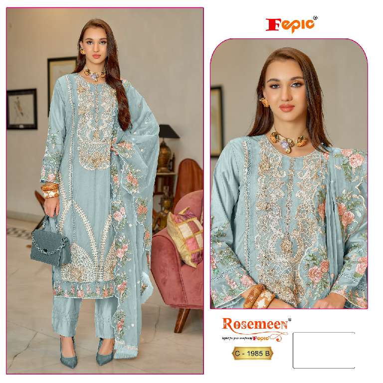 FEPIC ROSEMEEN C-1985 WHOLESALE ORGANZA EMBROIDERED WITH HAND WORK TRENDY PAKISTANI SUITS