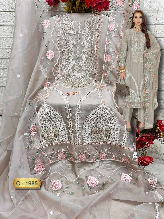 FEPIC ROSEMEEN C-1985 WHOLESALE ORGANZA EMBROIDERED WITH HAND WORK TRENDY PAKISTANI SUITS