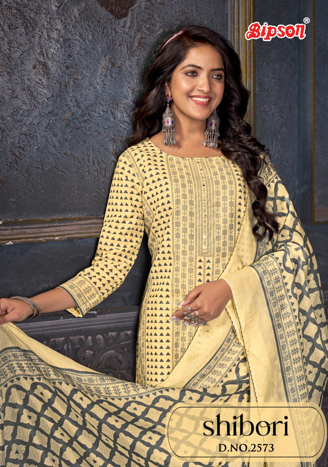 SHIBORI D.NO 2573 BY BIPSON PRINTS COTTON FANCY COMFY WEAR JARI WORK SALWAR SUIT