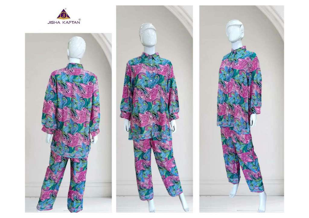 JISHA KAFTAN PRESENT SILK CO ORD SETS WHOLSALE GOLDEN FOIL PRINTED POLU SILK STYLIST CORD SET