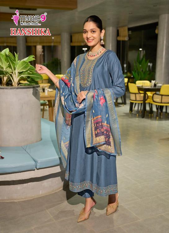 HANSIKA VOL 1 BY MYSTIC 9 GADHVAL FULLY STITCH FASHIONABLE SUIT FOR WOMENS
