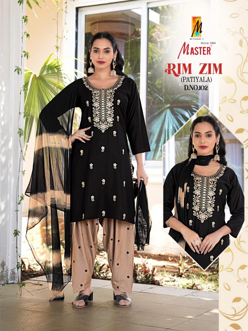 MASTER RIMZIM RAYON READYMADE STYLISH LOOK PATIYALA SUITS WHOLESALER