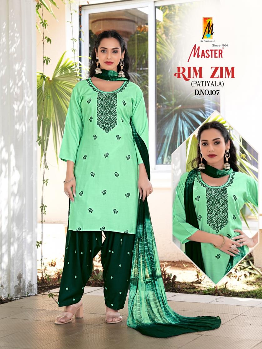 MASTER RIMZIM RAYON READYMADE STYLISH LOOK PATIYALA SUITS WHOLESALER