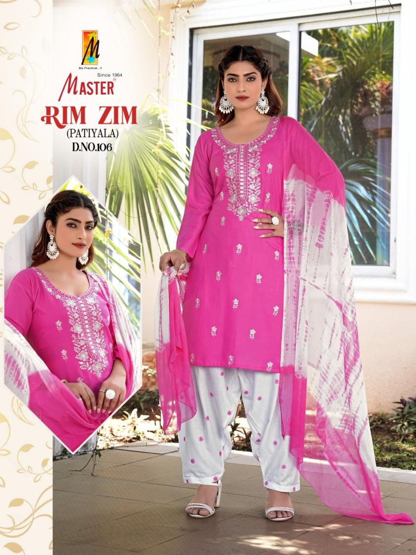 MASTER RIMZIM RAYON READYMADE STYLISH LOOK PATIYALA SUITS WHOLESALER