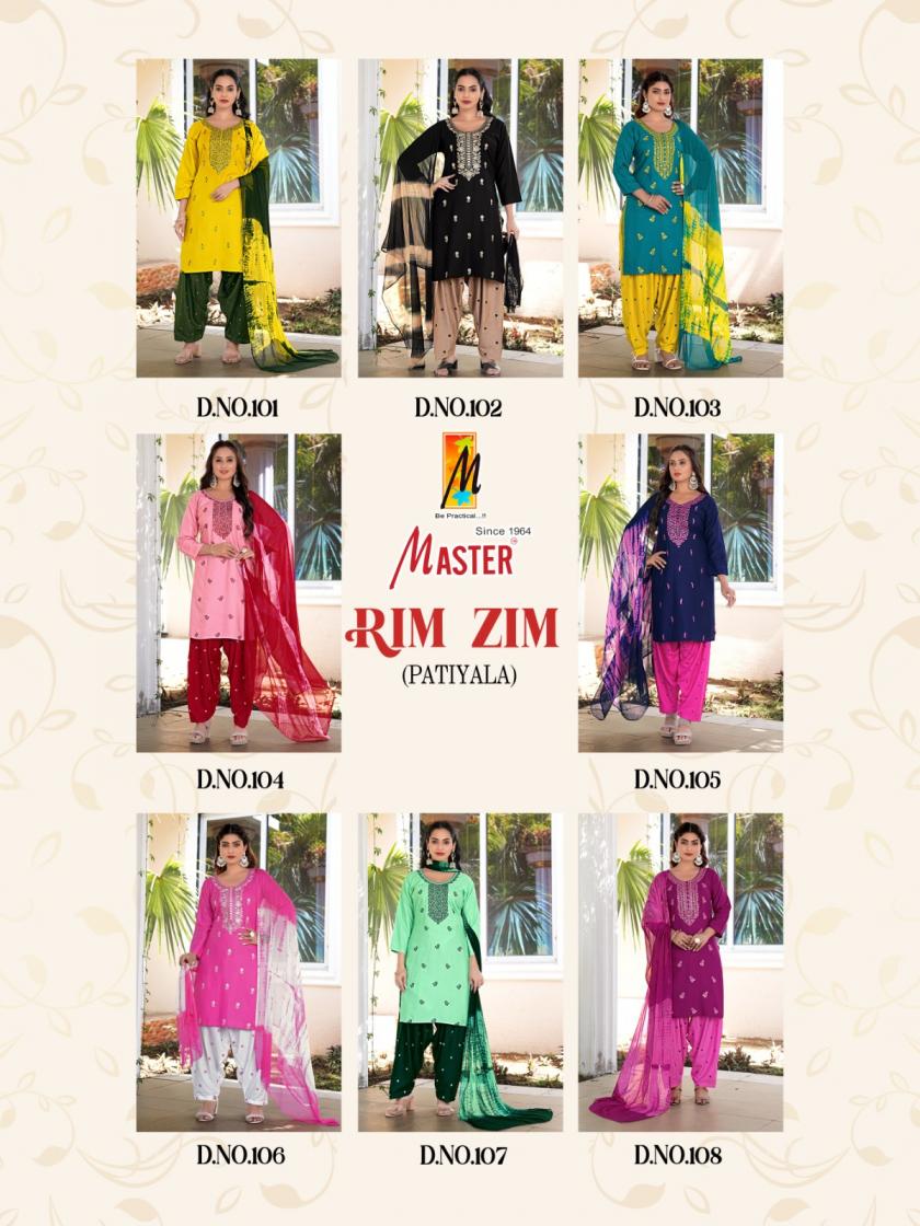 MASTER RIMZIM RAYON READYMADE STYLISH LOOK PATIYALA SUITS WHOLESALER