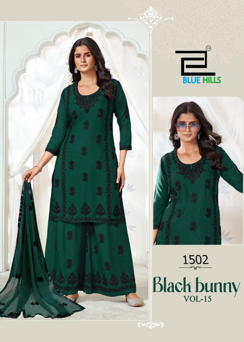 BLACK BUNNY VOL 15 BY BLUE HILLS RAYON READYMADE BIG SIZE UNIQUE PLAZZO SUIT FOR WOMENS