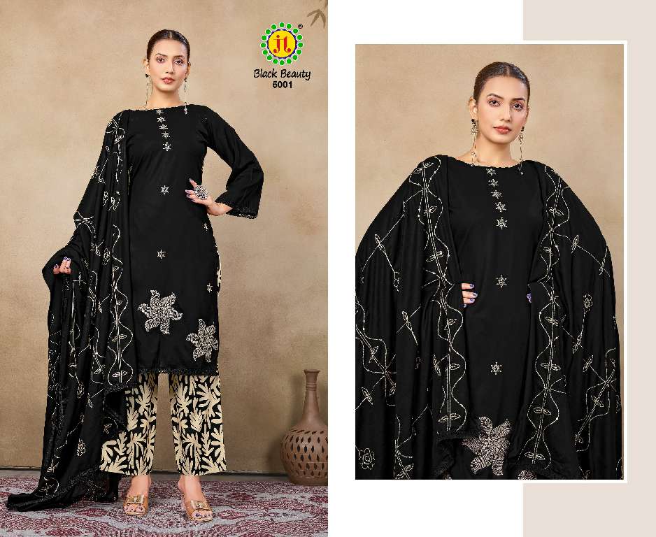 JT LAUNCH BLACK BEAUTY VOL-5 WHOLESALE RAYON WITH MIRROR EMBROIDERY STYLISH DRESS MATERIAL