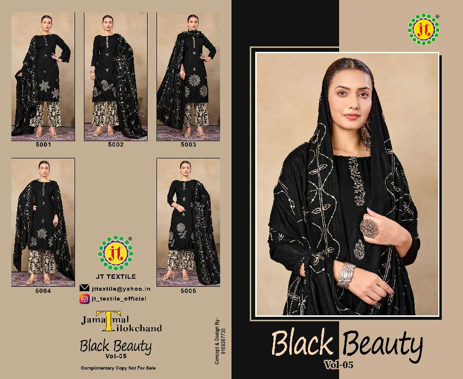 JT LAUNCH BLACK BEAUTY VOL-5 WHOLESALE RAYON WITH MIRROR EMBROIDERY STYLISH DRESS MATERIAL