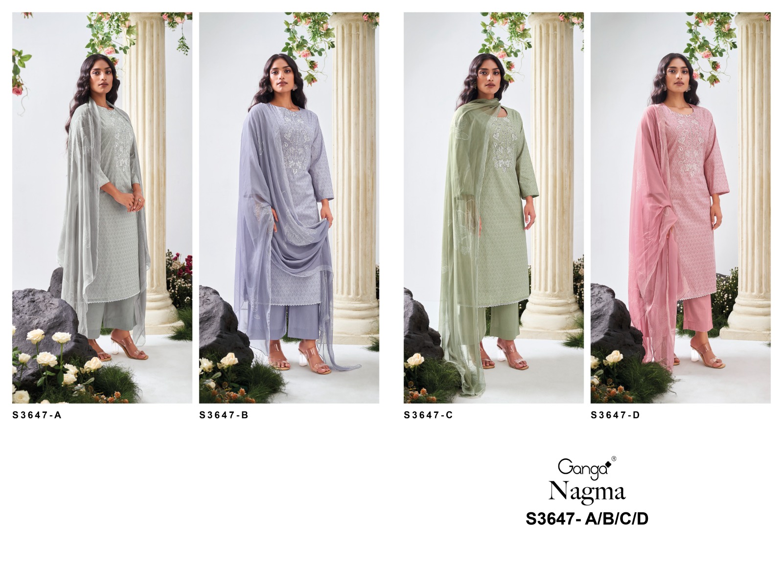 GANGA NAGMA S3647 WHOLESALE COTTON PRINTED WITH EMBROIDERY FANCY SALWAR SUITS
