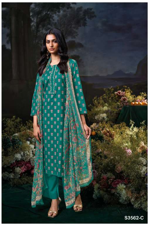 GANGA ANUSHREE S3562 WHOLESALE PREMIUM COTTON PRINTED WITH HAND WORK CLASSY SALWAR KAMEEZ