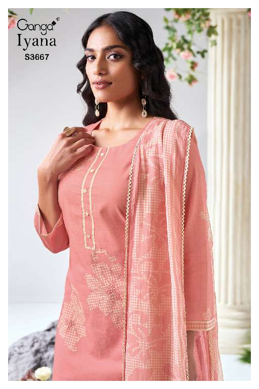 GANGA IYANA S3667 WHOLESALE PREMIUM COTTON LINEN PRINTED WITH HAND EMBROIDERY FASHIONABLE SUITS