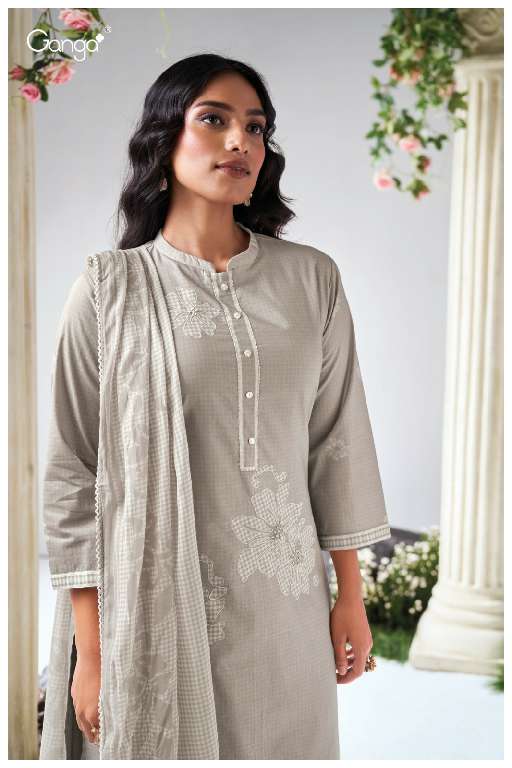 GANGA IYANA S3667 WHOLESALE PREMIUM COTTON LINEN PRINTED WITH HAND EMBROIDERY FASHIONABLE SUITS