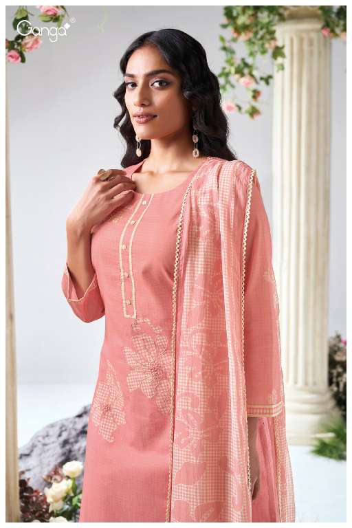 GANGA IYANA S3667 WHOLESALE PREMIUM COTTON LINEN PRINTED WITH HAND EMBROIDERY FASHIONABLE SUITS
