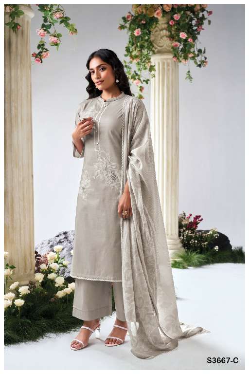 GANGA IYANA S3667 WHOLESALE PREMIUM COTTON LINEN PRINTED WITH HAND EMBROIDERY FASHIONABLE SUITS