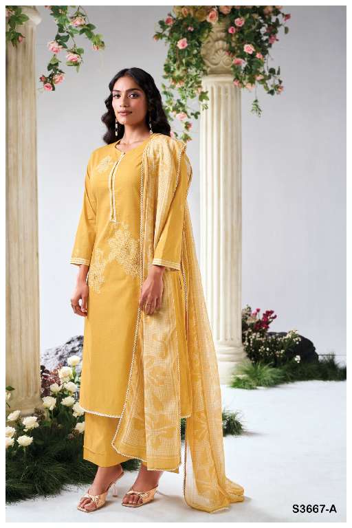 GANGA IYANA S3667 WHOLESALE PREMIUM COTTON LINEN PRINTED WITH HAND EMBROIDERY FASHIONABLE SUITS