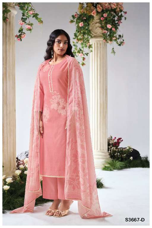 GANGA IYANA S3667 WHOLESALE PREMIUM COTTON LINEN PRINTED WITH HAND EMBROIDERY FASHIONABLE SUITS