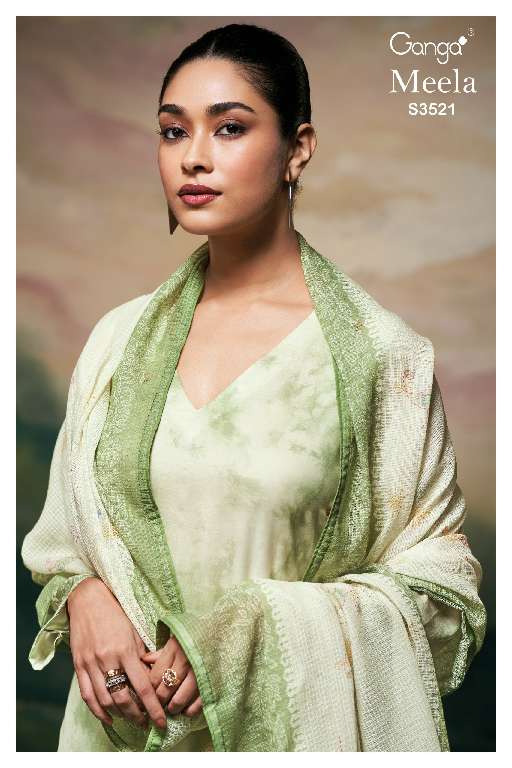 GANGA MEELA S3521 WHOLESALE PREMIUM PURE MAL PRINTED WITH HAND WORK FANCY TOP WITH PALAZZO AND DUPATTA