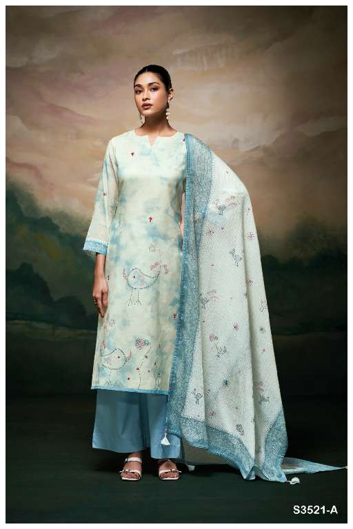 GANGA MEELA S3521 WHOLESALE PREMIUM PURE MAL PRINTED WITH HAND WORK FANCY TOP WITH PALAZZO AND DUPATTA