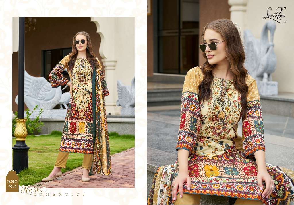 LEVISHA PRESENT MEHNAAZ WHOLESALE CEMRIC COTTON PAKISTANI PRINT WITH FANCY WORK UNSTITCHED TRENDY SALWAR SUITS